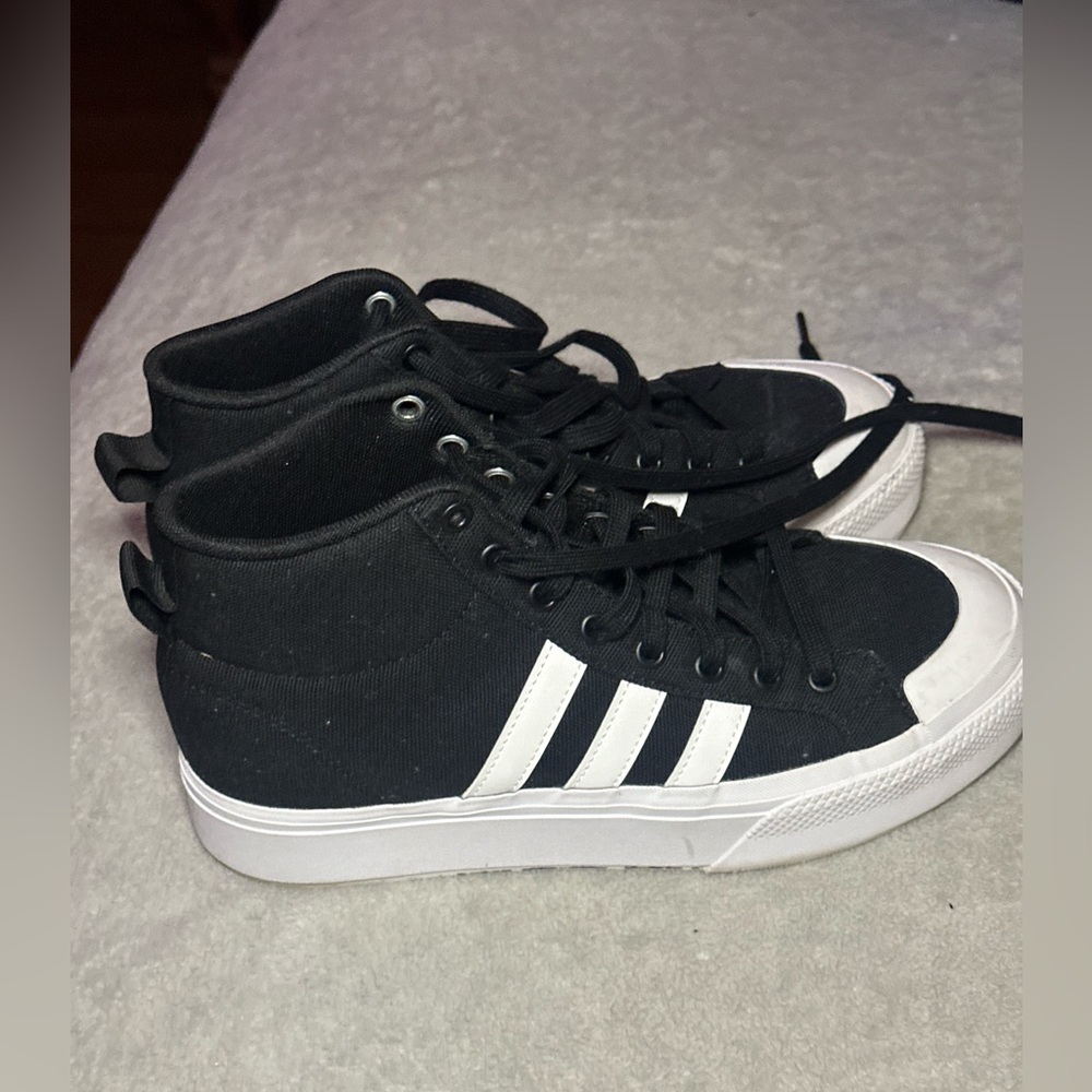Adidas Black and White High-Top Sneakers